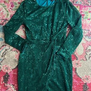 Green Sequin Long Sleeve Dress